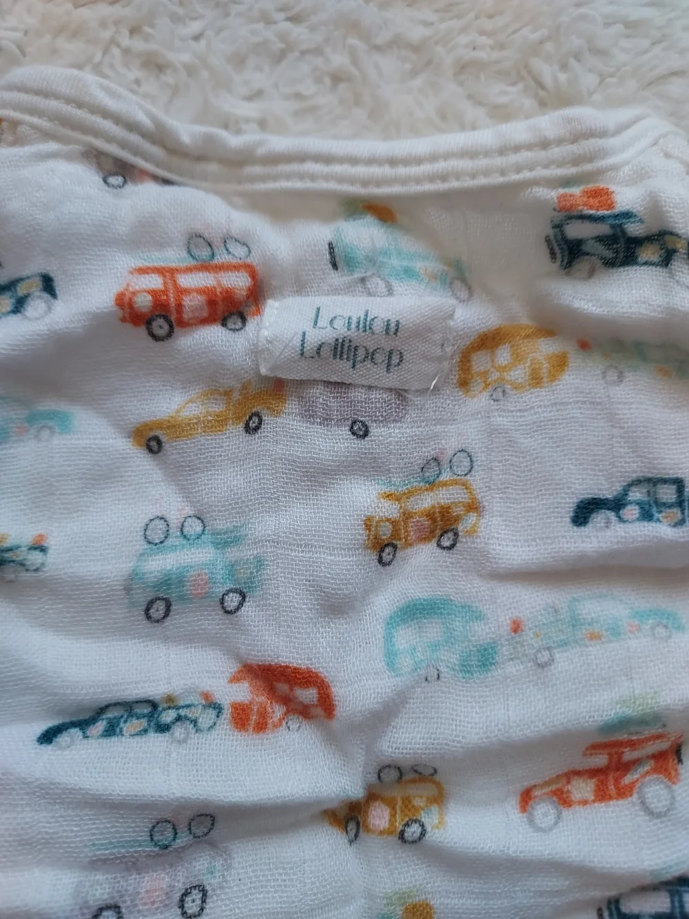 Loulou Lollipop Bamboo Muslin White Sleep Sack Colorful Car Truck Print 0-6mo